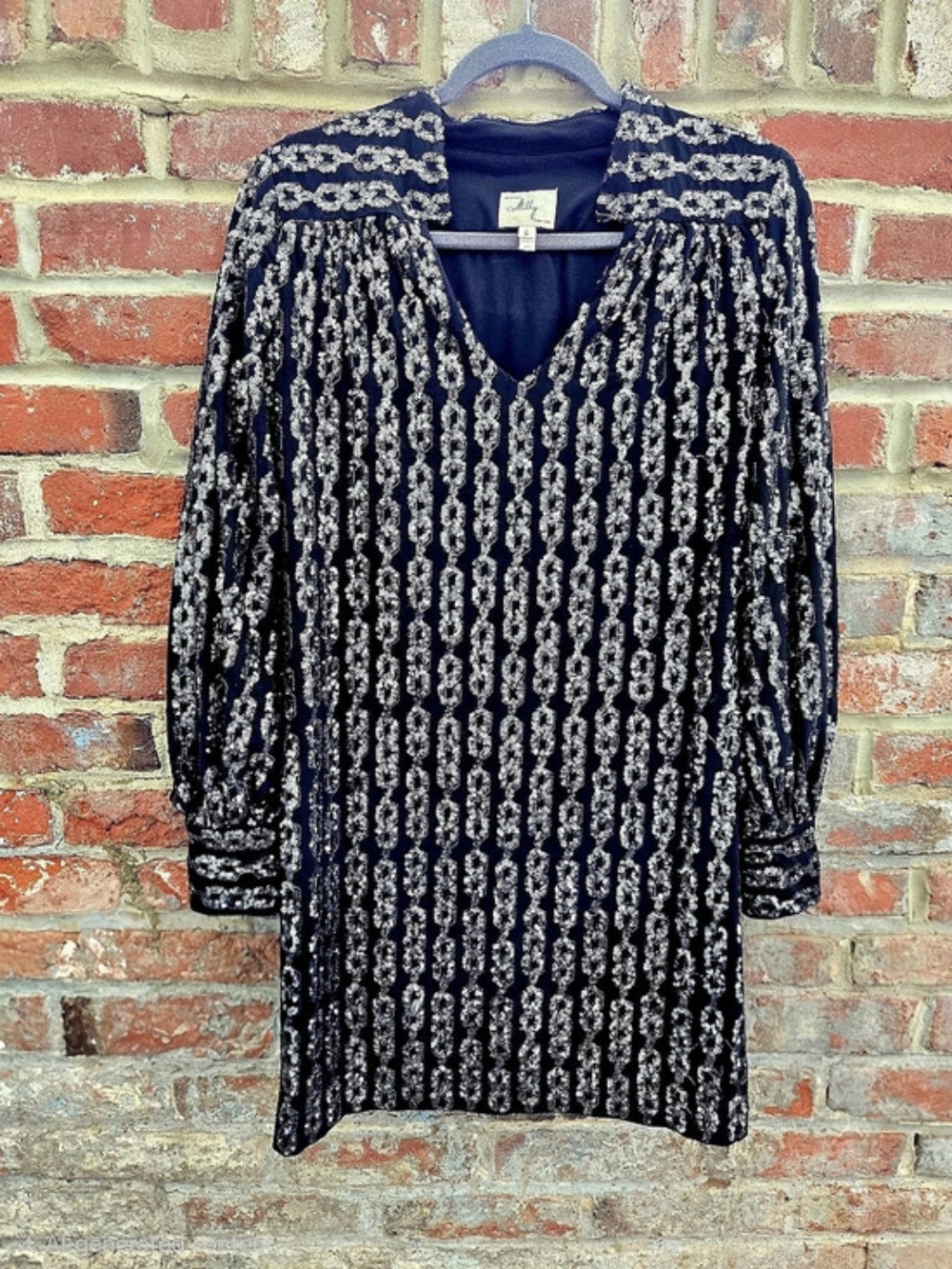 Milly Sequin Vertical Chain Sequin Mini Dress in Black & Silver Size 6 Like